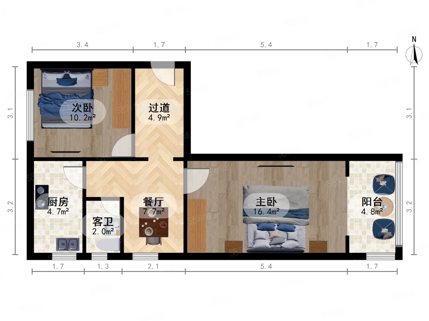 鲁谷永乐西区2室1厅1卫62.15㎡东西289万