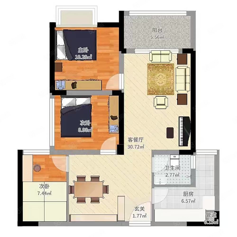 力标澴河壹号院3室2厅1卫95㎡南北39万