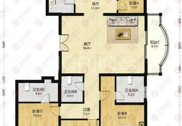 东环18公寓4室2厅207.19㎡970万二手房图片