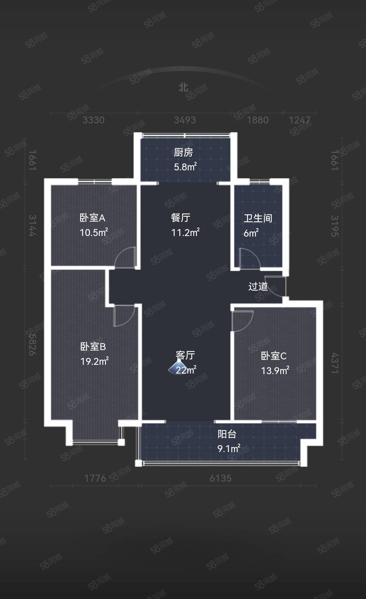 弘博名人世家3室2厅1卫111㎡南北60.8万