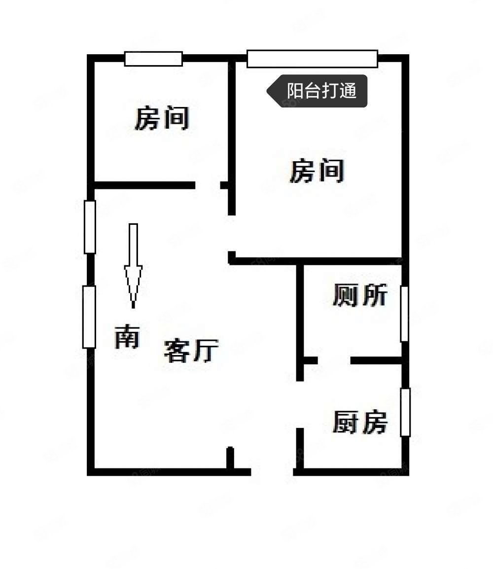 五羊新城(A区)2室2厅1卫64㎡南北310万