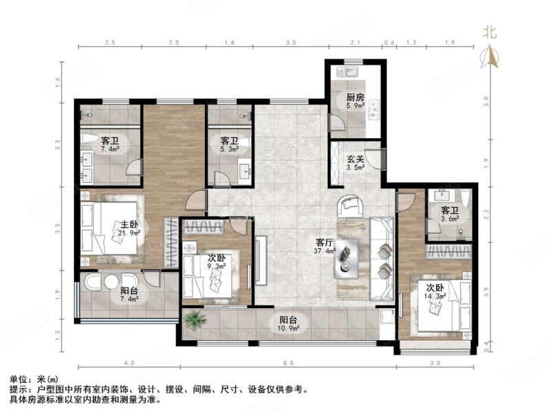 中信泰富九庐3室2厅3卫182㎡南北670万