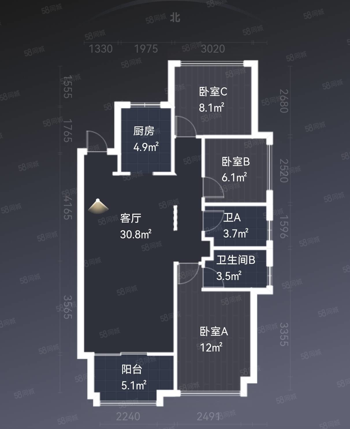 雍锦园(龙湾)3室2厅2卫89.11㎡南158万