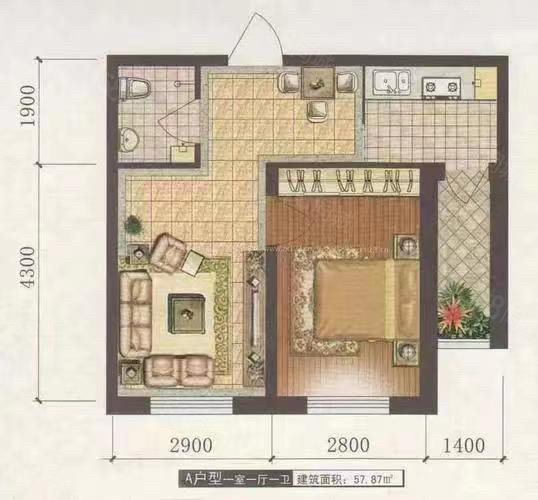 南市居住区四号地块1室1厅1卫47㎡南5万