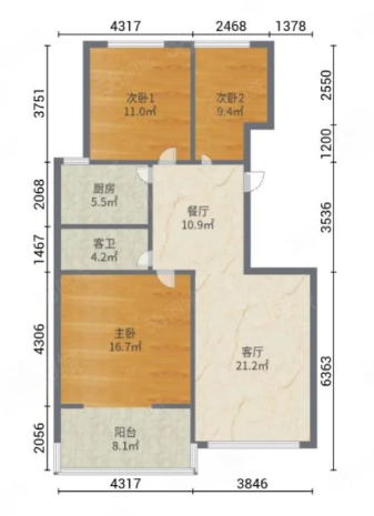 民泰龙凤苑B区(35-56号)3室2厅1卫146㎡南北139.8万