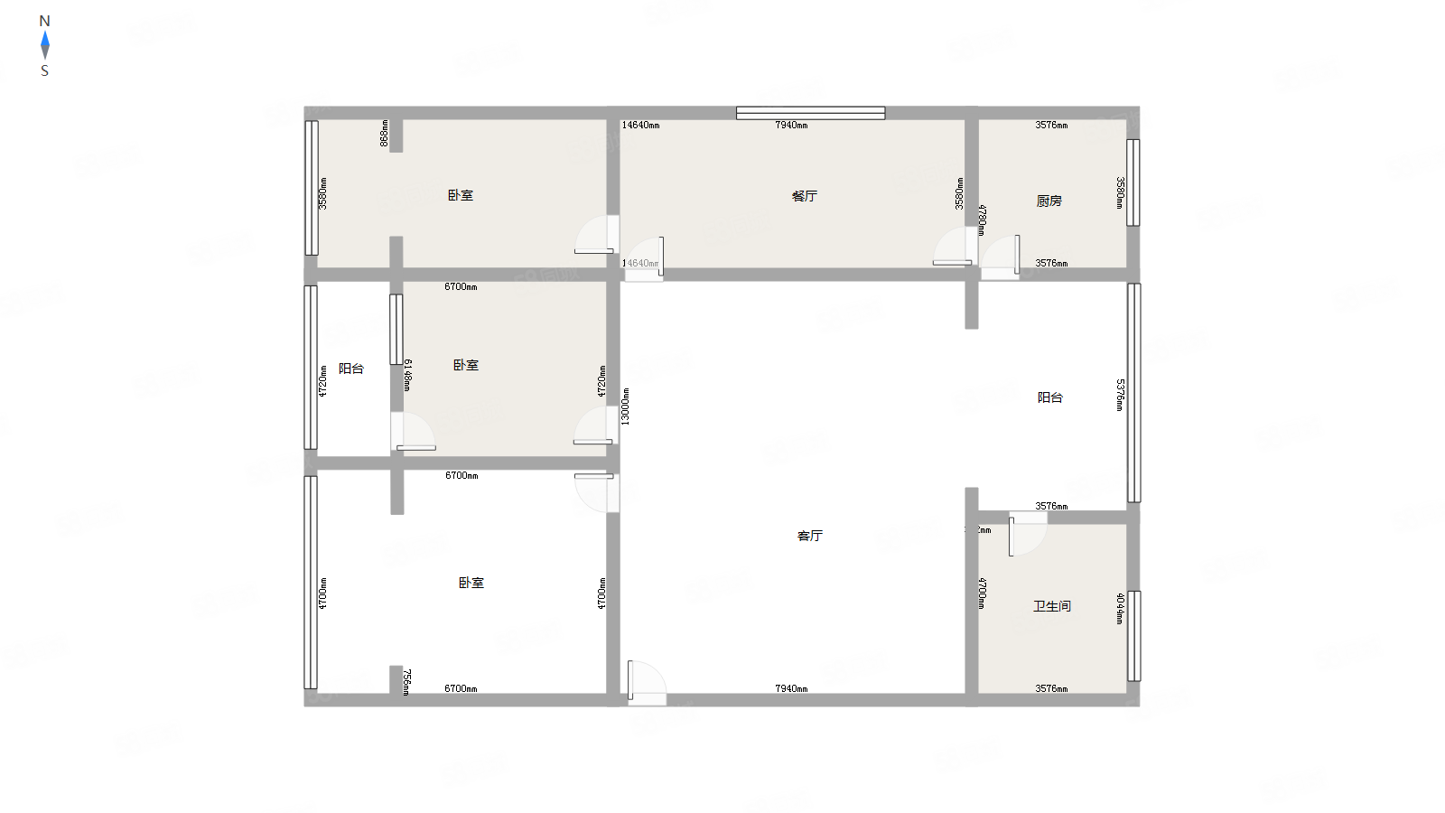 国税花苑3室2厅1卫110㎡南北58.8万