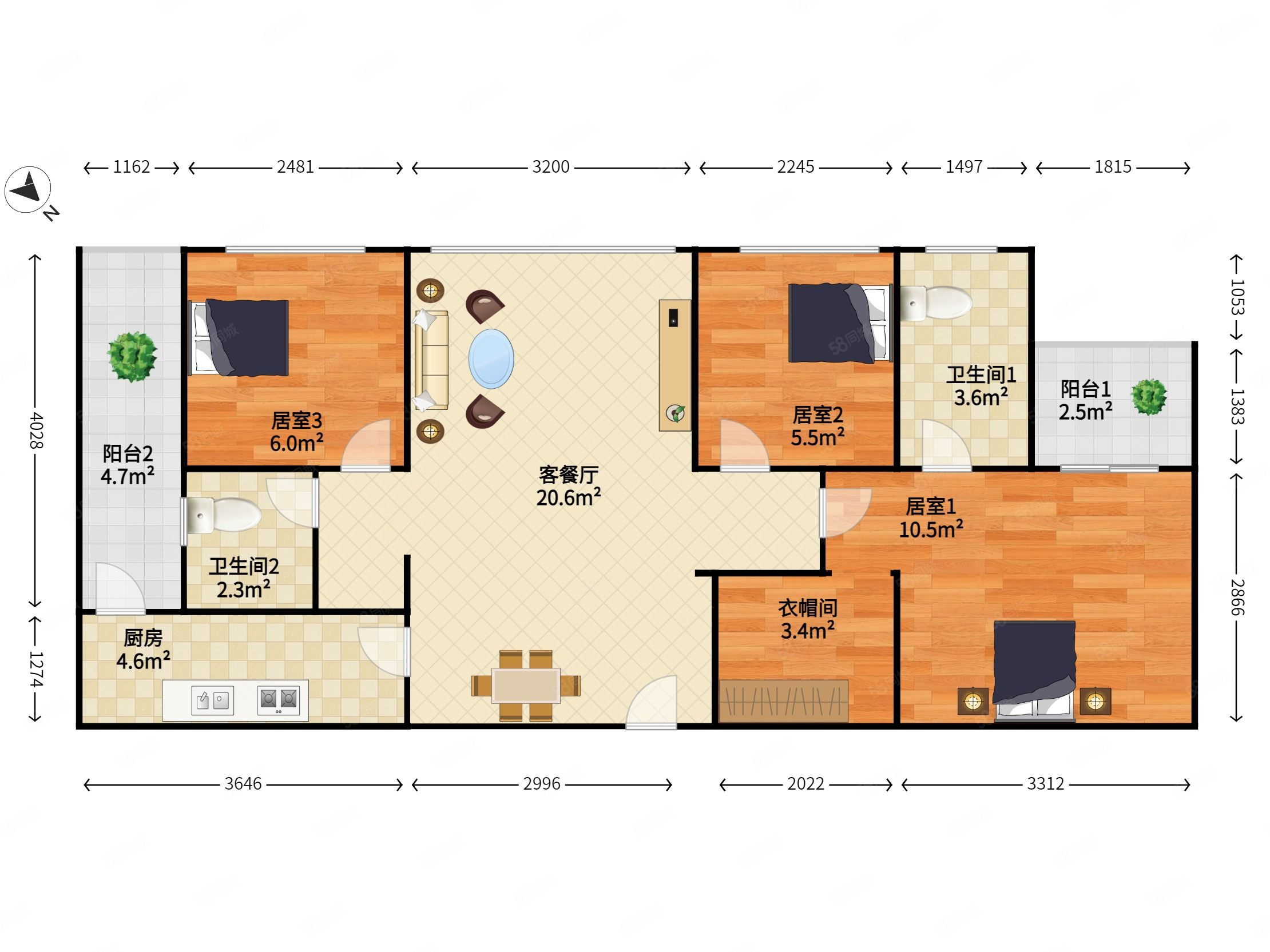 龙光玖钻3室2厅2卫96.66㎡南北500万