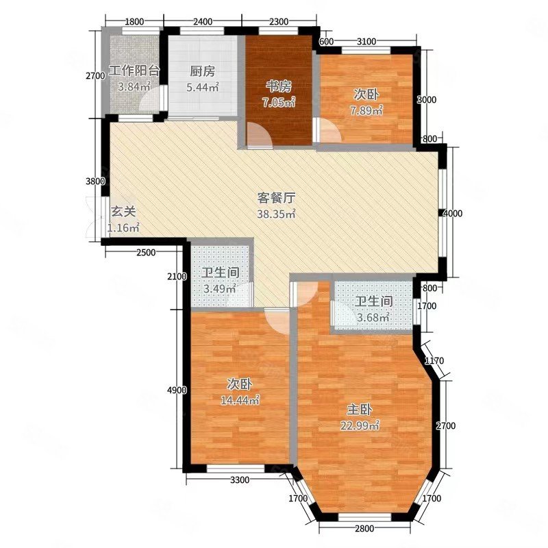 都市山水花园3室2厅2卫142㎡南北109万