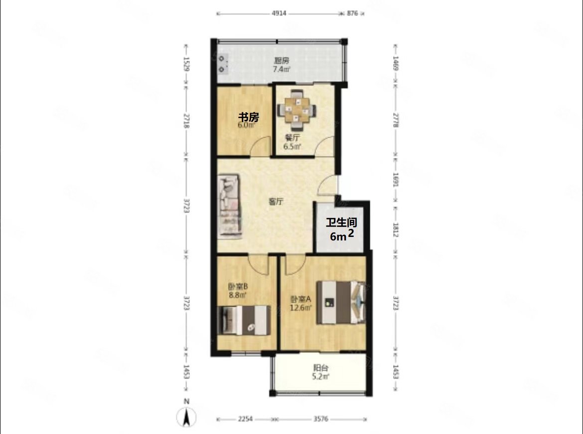 粮油运输公司宿舍3室2厅1卫74㎡南北65万