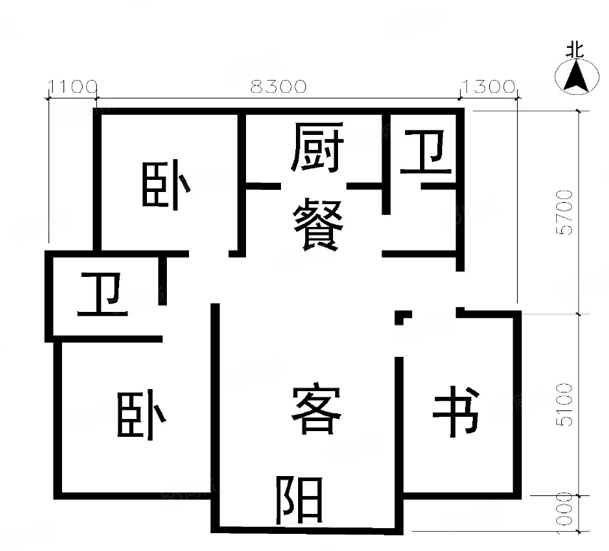 月牙河小区3室2厅2卫121.53㎡南北65万