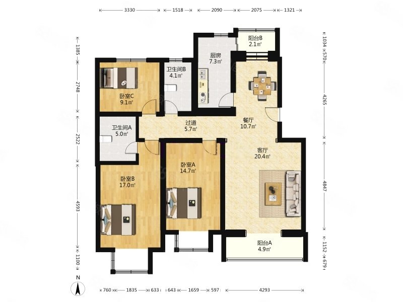 善缘家园(南区)3室1厅2卫136㎡南北348万