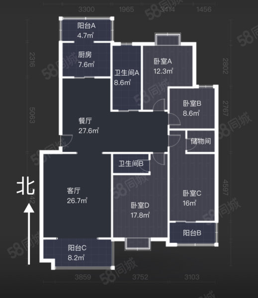 雅清苑(东区)4室2厅2卫177㎡南北249万