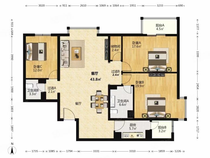 康堡财富堡座3室2厅2卫166.32㎡东北1100万