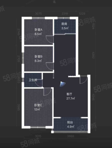 澳海澜庭3室2厅1卫89.68㎡南北54万