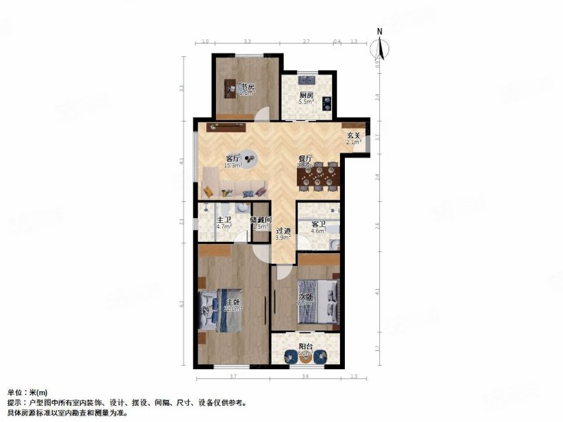 万科金域缇香(南区)3室2厅2卫120.7㎡南北185万