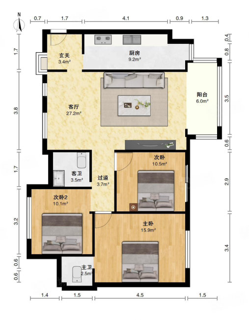 博雅豪庭3室2厅2卫105㎡东西52万