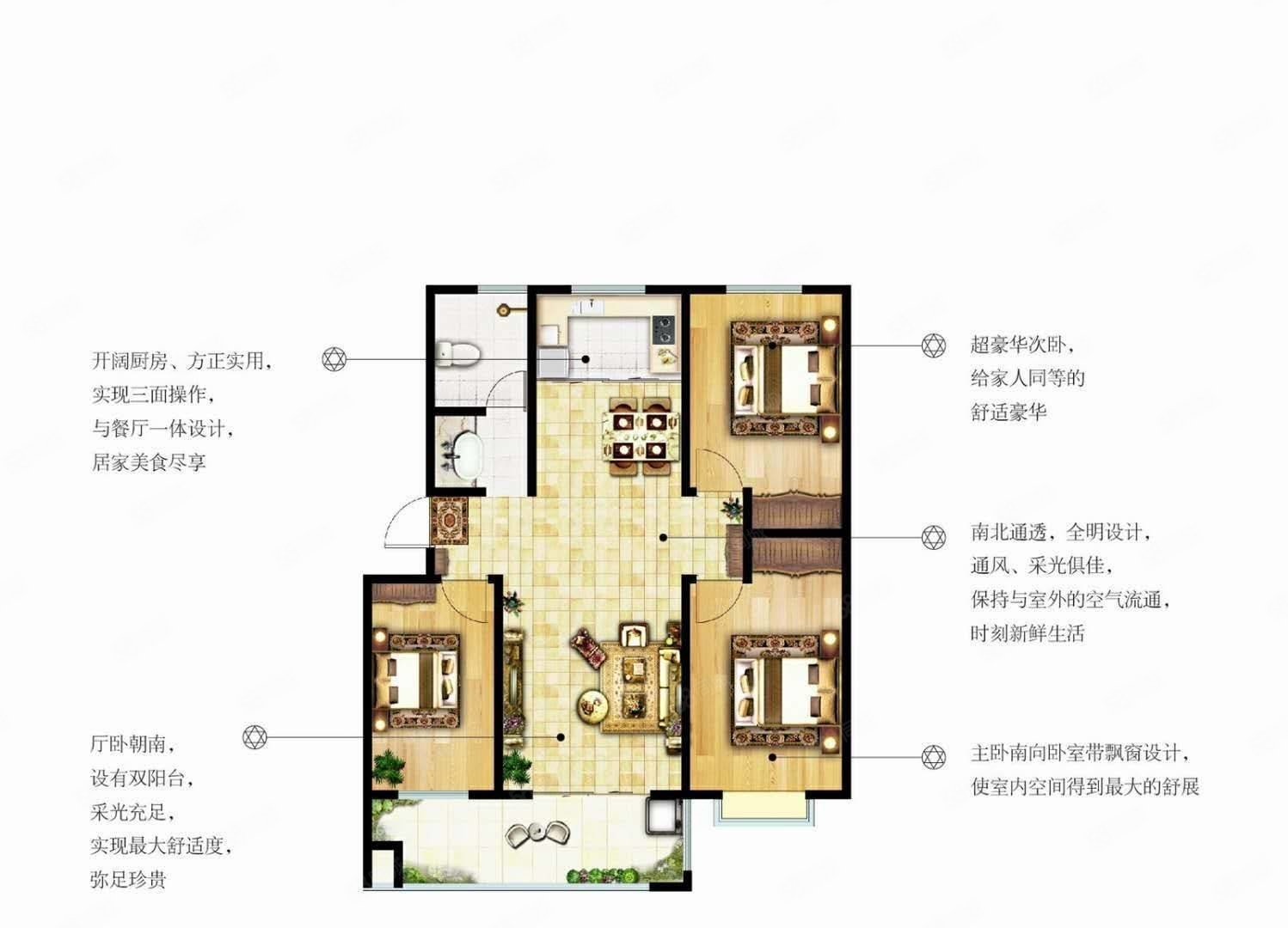 开元名都(西区)3室2厅1卫128㎡南北52万