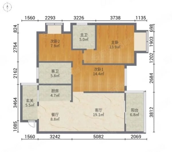 东城经典3室2厅2卫103㎡南北50万