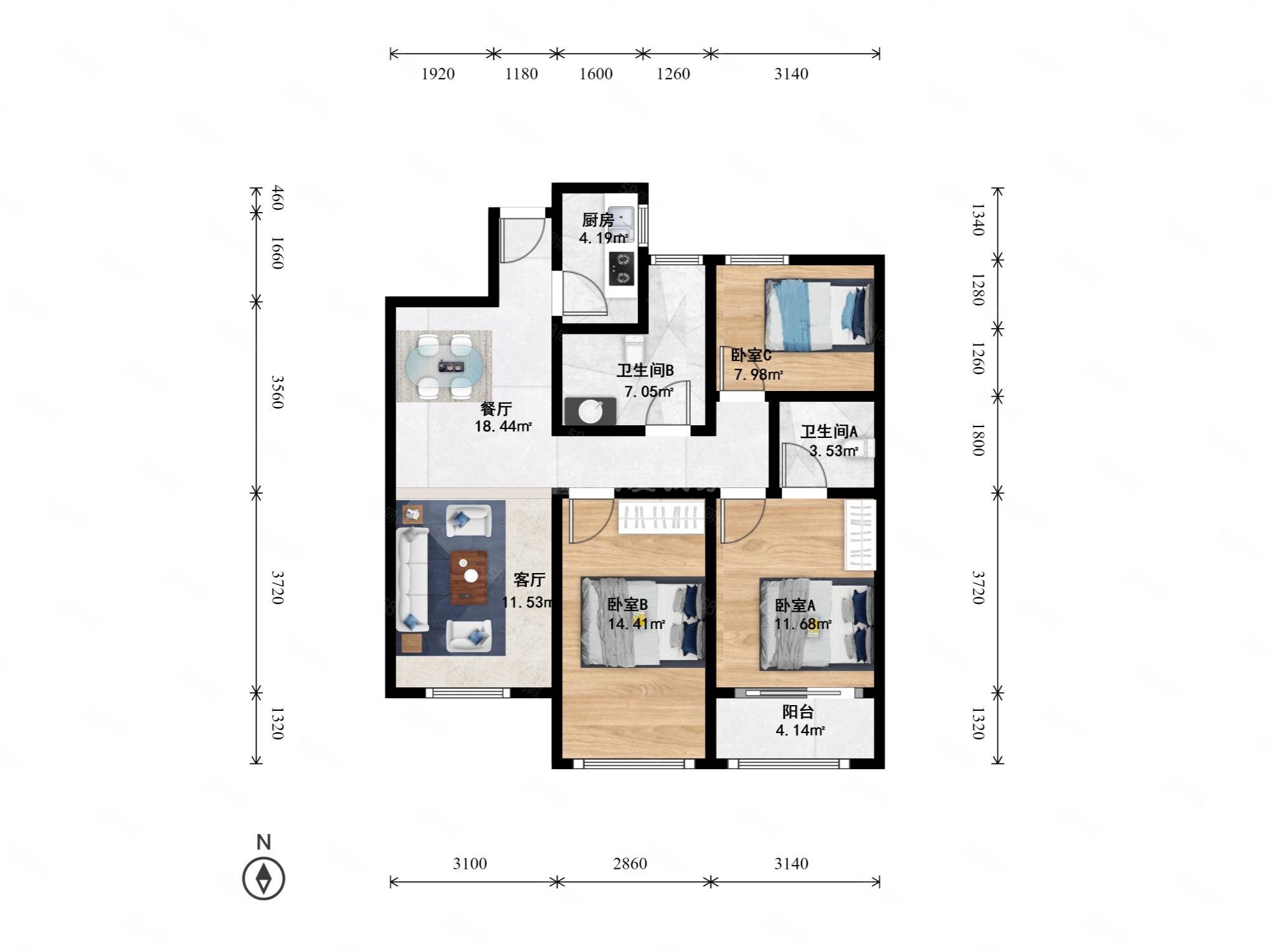 开元名郡3室2厅2卫89.16㎡南253万