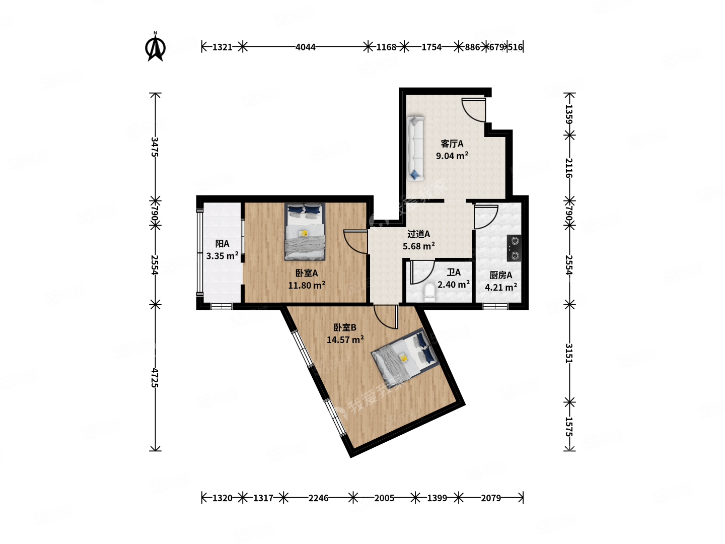 東直門南大街小區(qū)2室1廳1衛(wèi)68.51㎡西南489萬