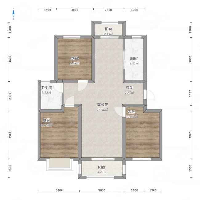 华瑞首府3室2厅1卫116㎡南北58.5万