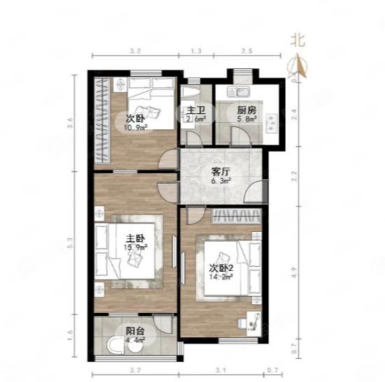 七里山南村三区3室1厅1卫73.54㎡南北57万