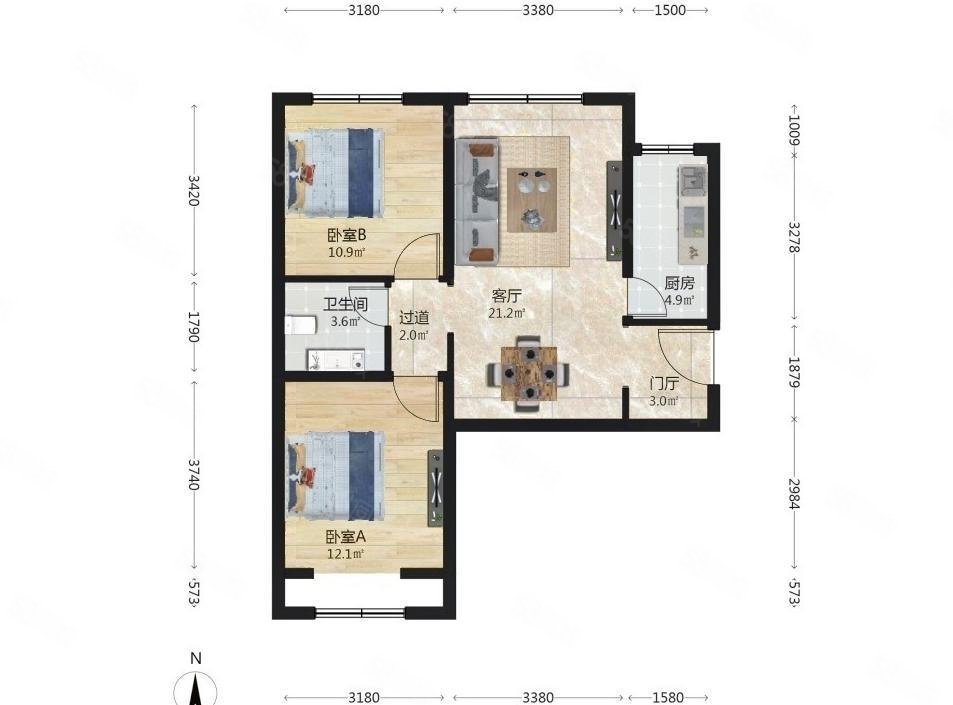 江南府2室1廳1衛(wèi)83.97㎡南北335萬(wàn)