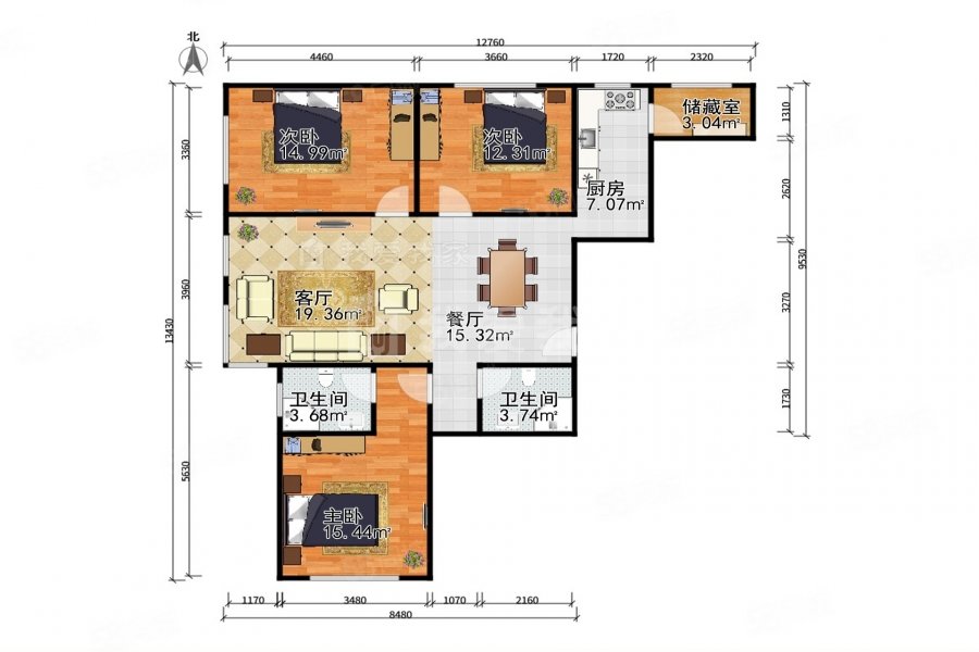 金鑫园3室2厅2卫130.97㎡西南150万