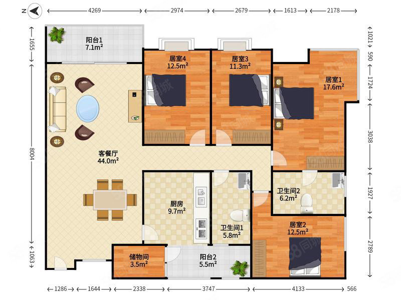 东海花园(一期)5室2厅2卫153.87㎡南0万