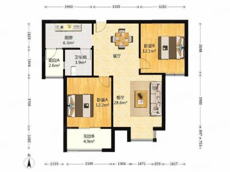 珞珈雅苑2室2厅1卫89.35㎡南北119万