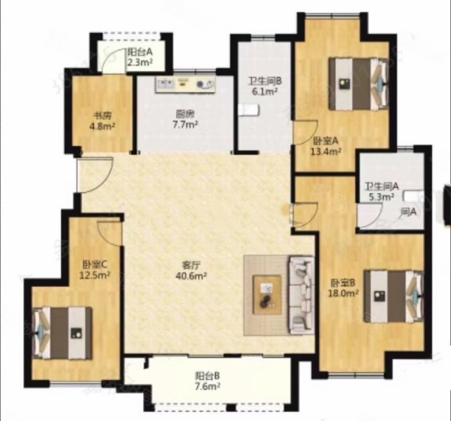 亿丰时代广场3室2厅1卫113㎡南北118万