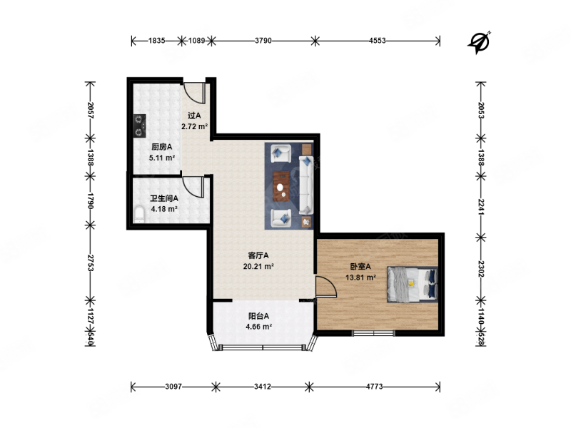 望京西园四区1室1厅1卫73.49㎡东南410万