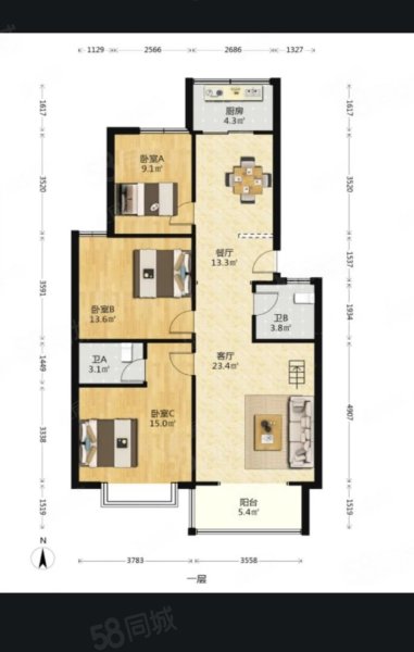 华宇蓝郡小区(西区)5室2厅3卫110㎡南北85万