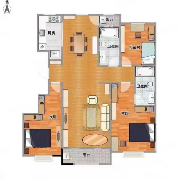 清华国际学园3室2厅1卫93㎡北33万