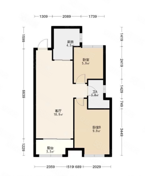 中海九峯里馨苑2室2厅1卫70㎡南北213万