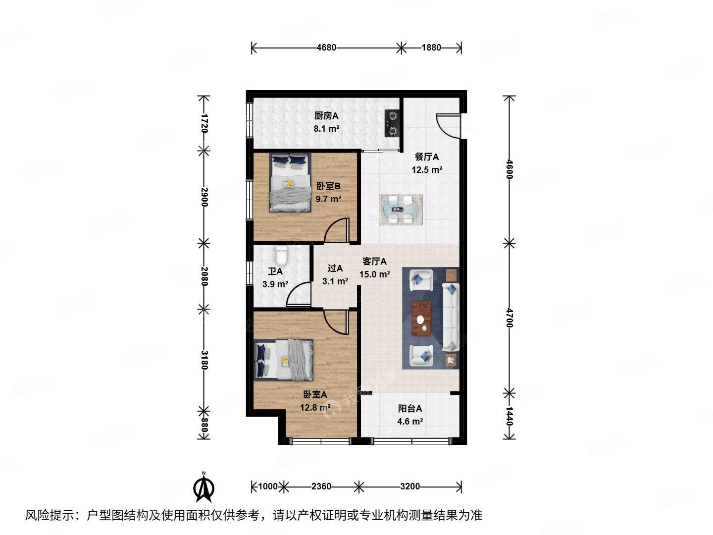 華業(yè)東方玫瑰2室2廳1衛(wèi)90.65㎡西南365萬
