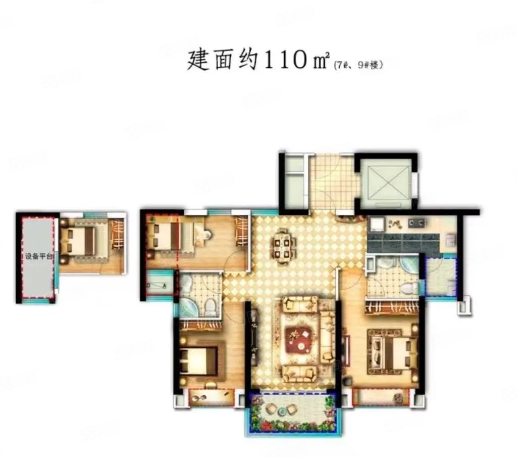 碧桂园天誉华府3室2厅2卫111.76㎡南215万