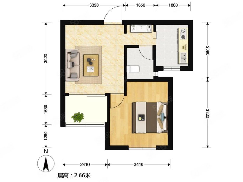 崧泽华城秀景苑(一期)1室1厅1卫50.7㎡南北180万