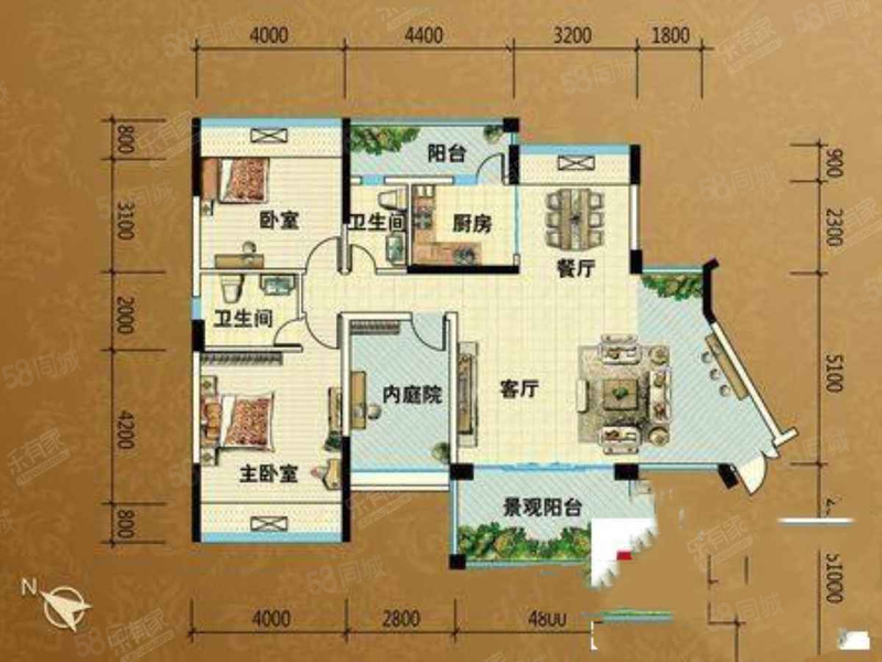 骏景湾109方,南北对流 大三房,全屋家私电器