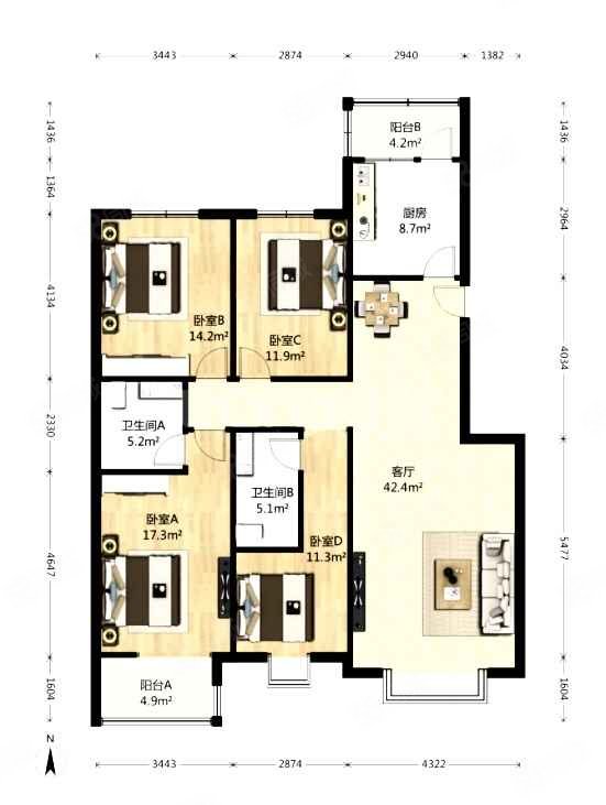 骏城4室2厅2卫151.21㎡南北798万