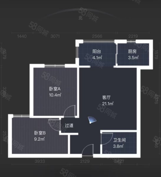 天伦佐治公馆2室1厅1卫72.18㎡北112万