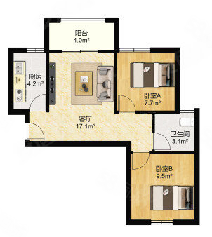 洋唐居住区保障性安居房A092室2厅1卫68.23㎡北142万