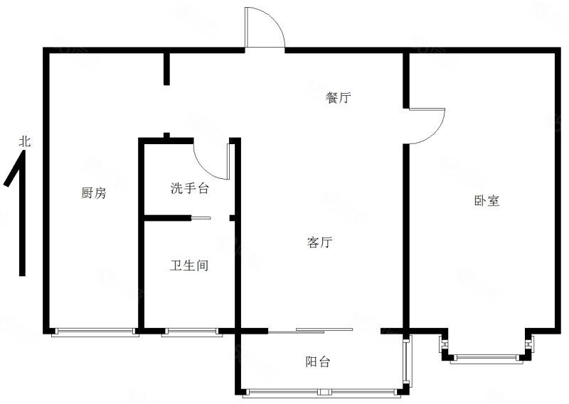 恒盛豪庭1室2厅1卫76.67㎡南北172万