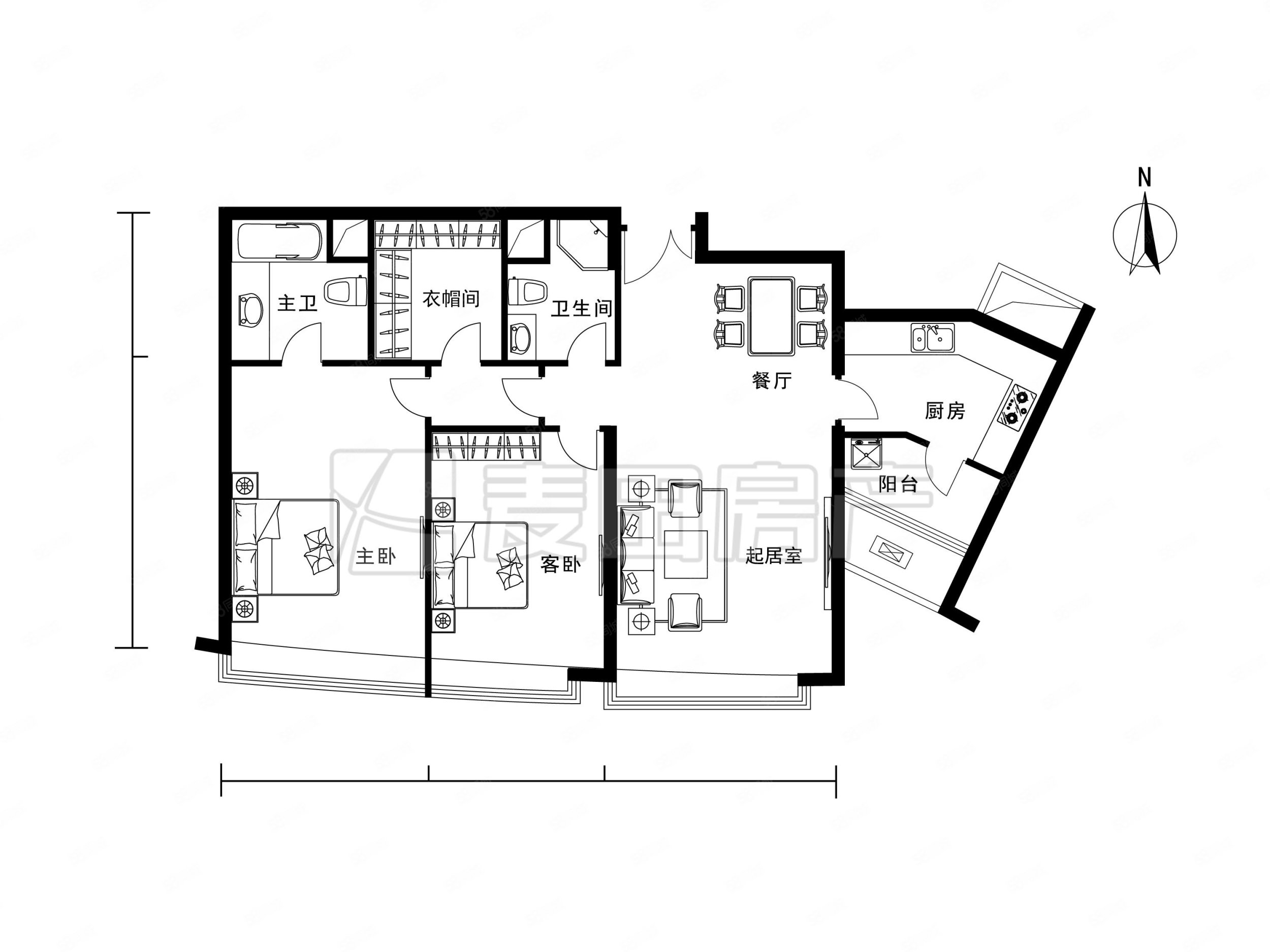 新城国际2室2厅2卫137㎡南1850万