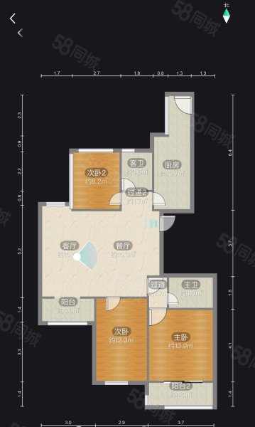 中乐百花公馆B区3室2厅2卫141㎡南北100万