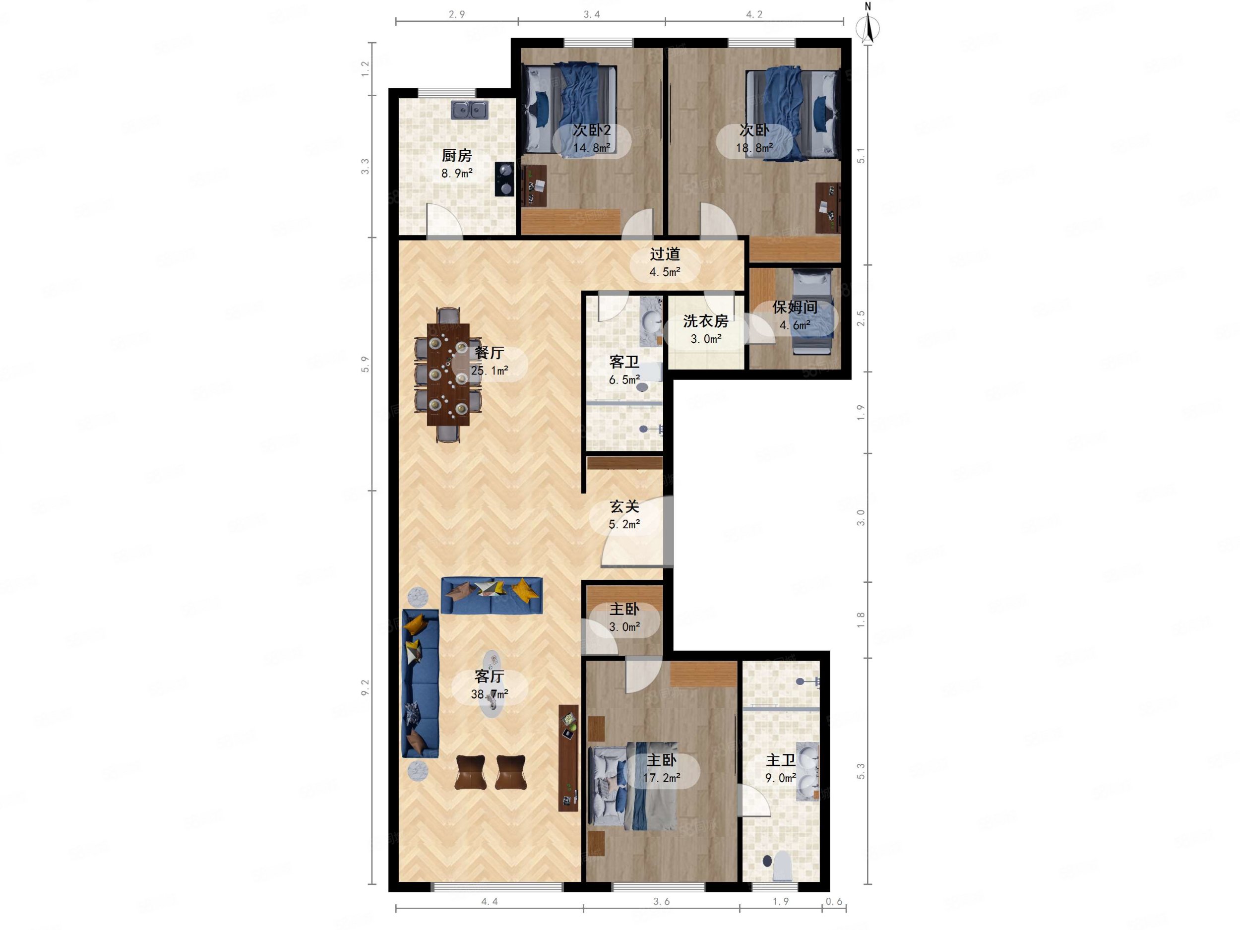 萬柳書院3室2廳2衛(wèi)218.38㎡南北5900萬