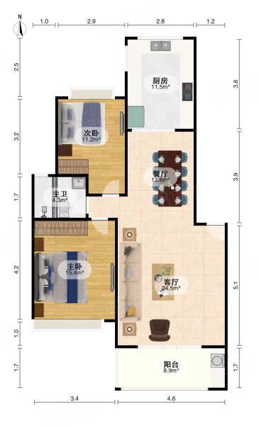 青春家园2室2厅1卫100㎡南北105万