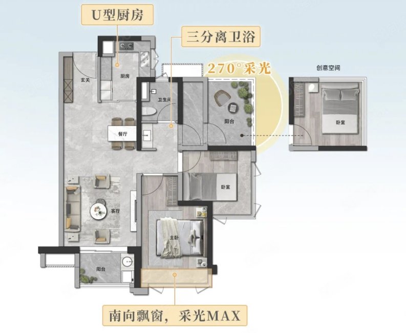 御江南国际社区3室2厅1卫80㎡南北38万