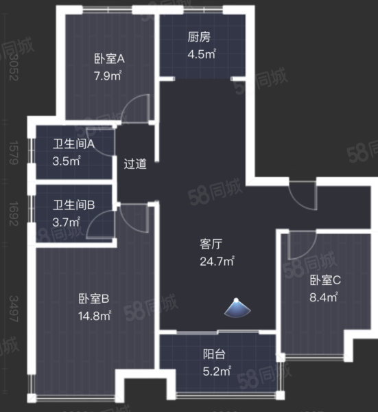 金大地禧悦公馆3室2厅2卫110㎡南北135万