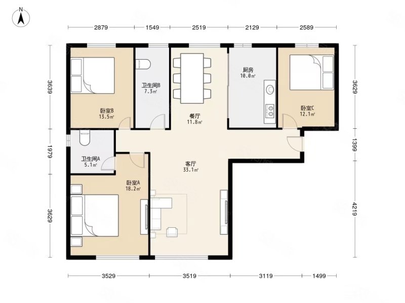 天津全运村云实园3室2厅2卫119.5㎡南北480万